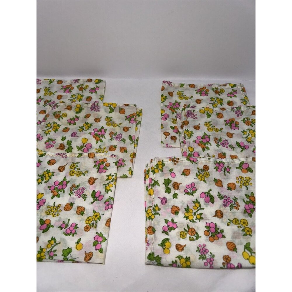 Vintage MCM Bright Fruits Vegetables Cloth Napkin Set Of 6 Handmade Retro Kitsch - Picture 6 of 12